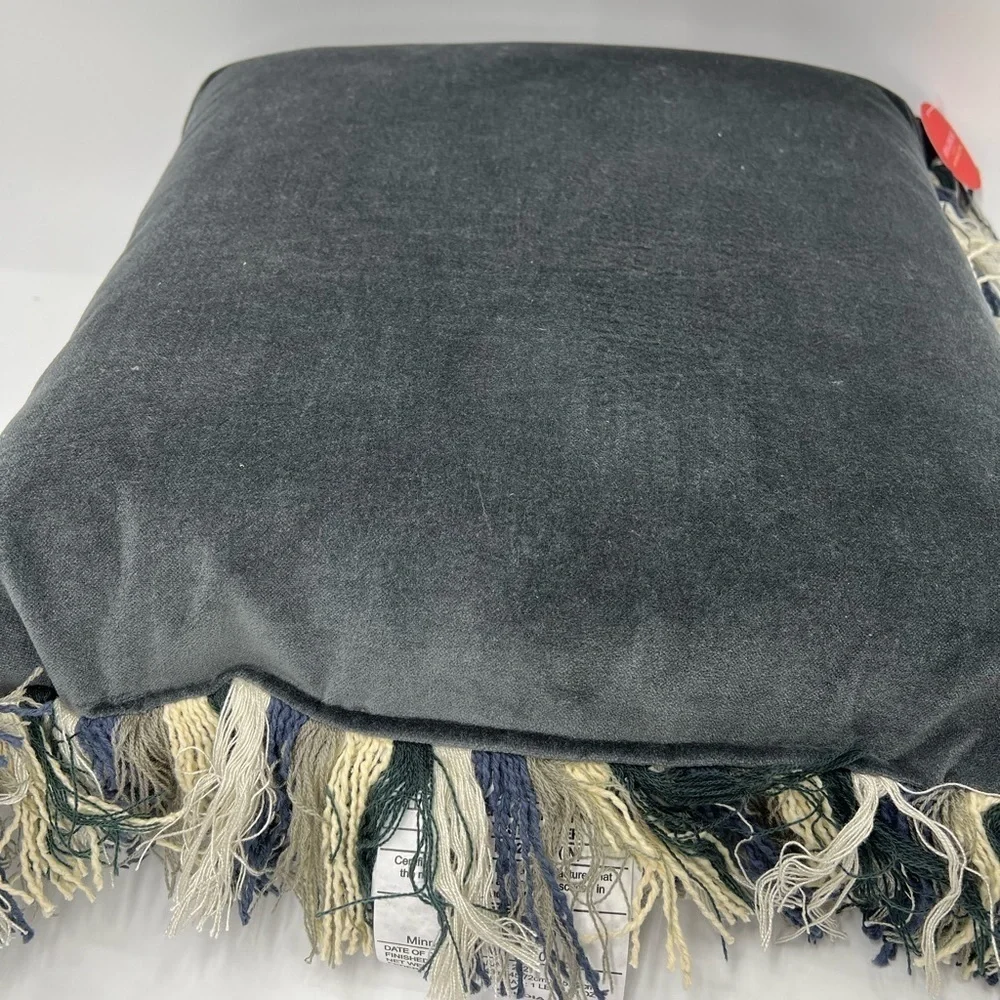 NWT Opal House Dark Gray Velvet Pillow with Fringe 17in.x 17in